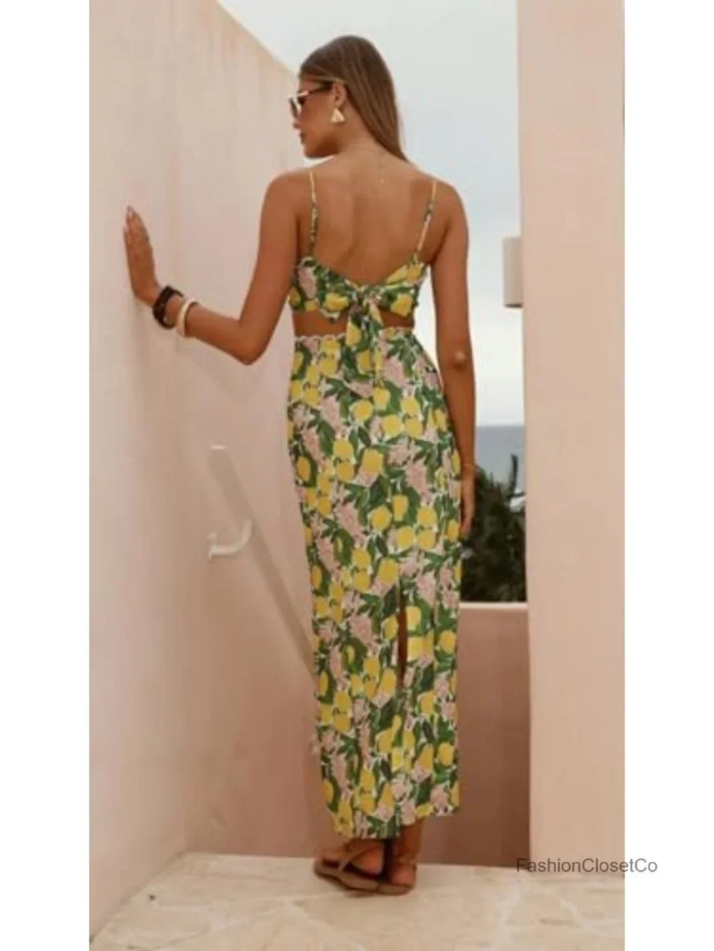 Women's 2 Piece Floral Crop Top and High Waisted Maxi Skirt Set